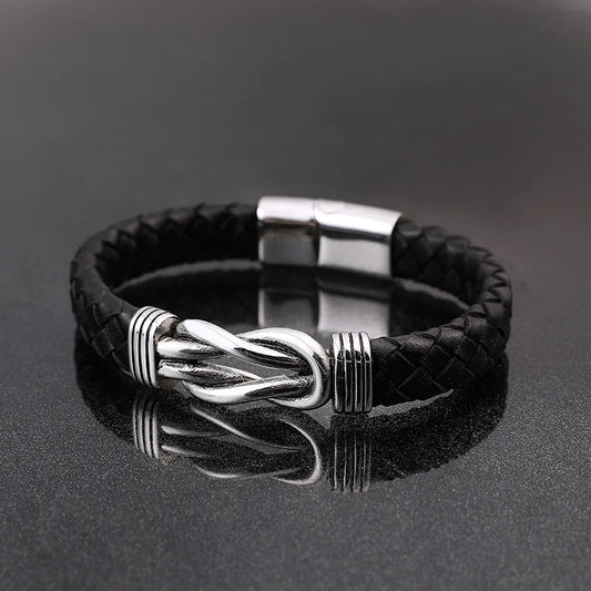 Stainless Steel Faux Leather Buckle Bracelet