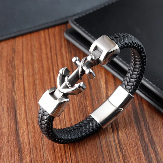 Stainless Steel Genuine Faux Leather Gothic Bracelet