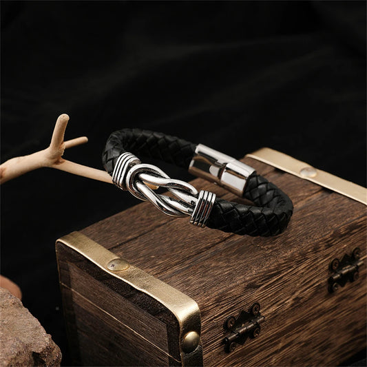 Stainless Steel Faux Leather Buckle Bracelet